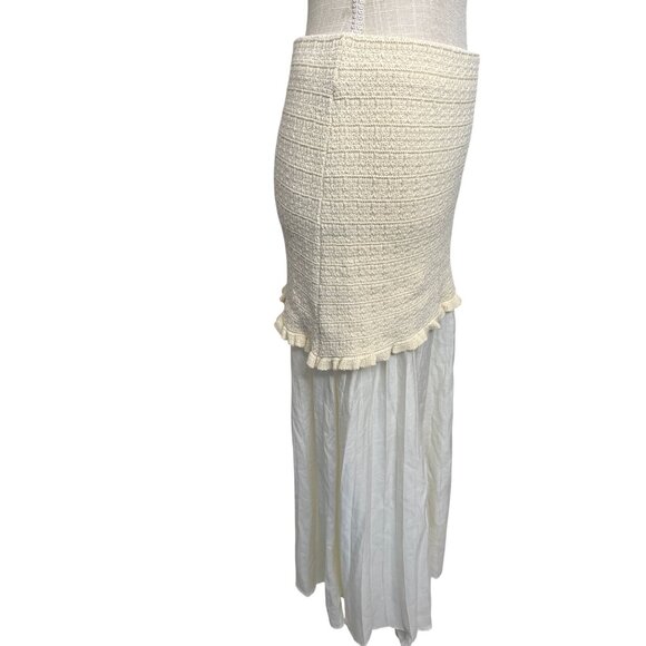 Zara Combined Knit & Ruffle Skirt Size M Cream Boho Chic - Picture 3 of 9